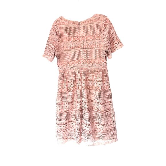 Polagram Dress Pink Lace Button Front Short‎ Sleeve Guipure Lace Dainty Medium - Picture 10 of 14
